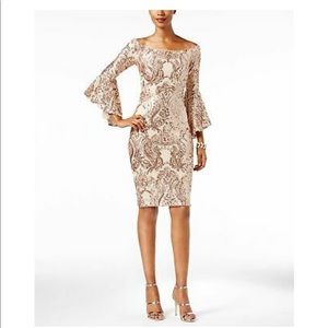 Betsy & Adam Women's Sequined Off Shoulder Dress